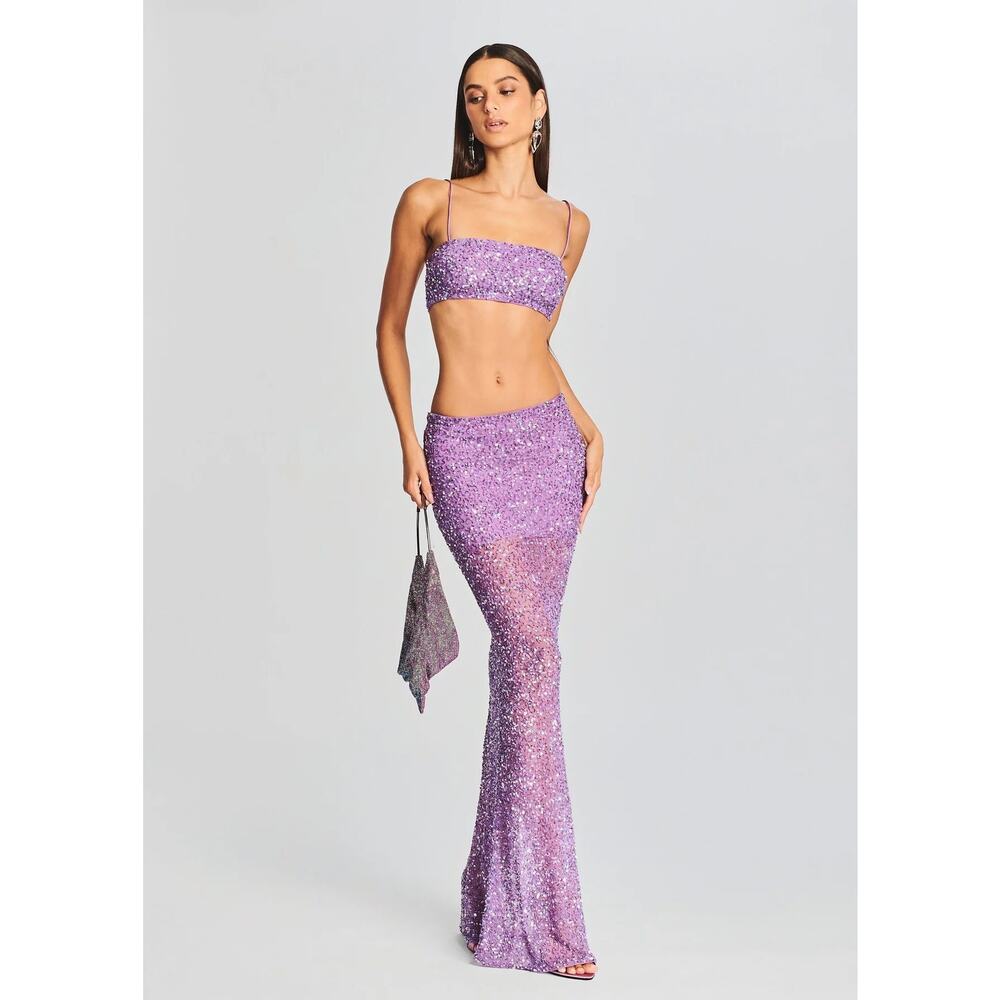 Retrofete Zahra Sequin Embellished Maxi Skirt Party Evening Orchid Lavender XS